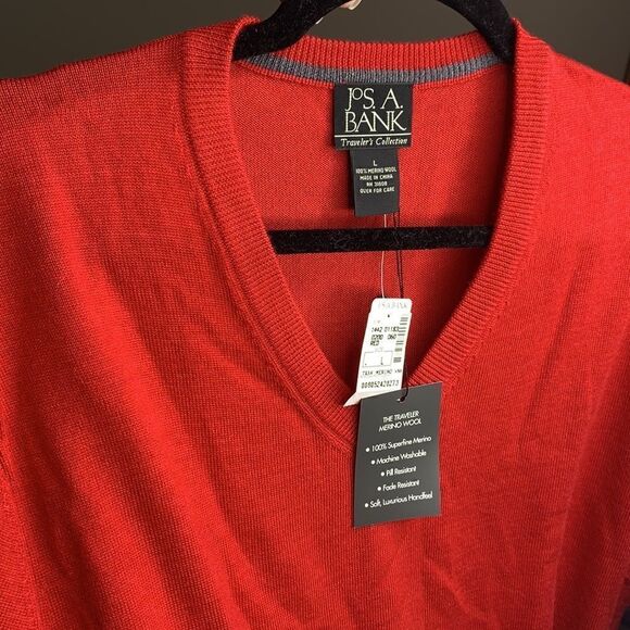 Joseph A Bank merino wool red sweater NWT large (C1) - Picture 6 of 6